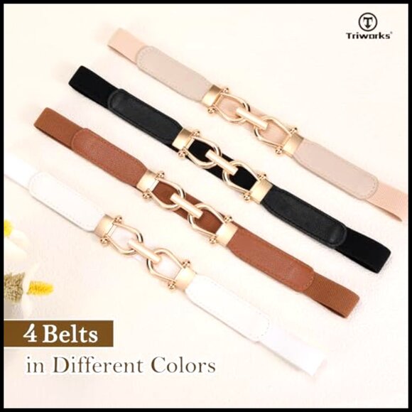 Skinny Elastic Waist Belts Gold Buckle Stretchy Minimalist Chic Accessory main image 6